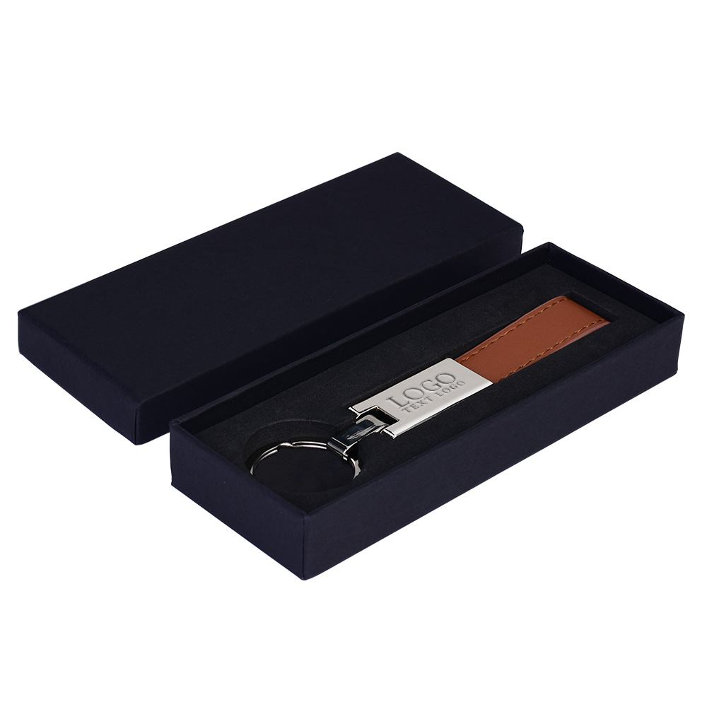 Custom Leather And Silver Keyring Brown With Box